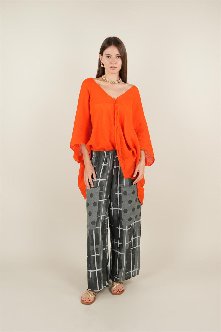 Geo Model Önden Cepli Keten Pantolon Gri