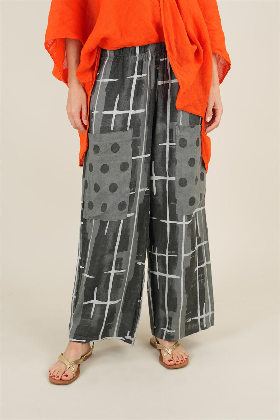 Geo Model Önden Cepli Keten Pantolon Gri