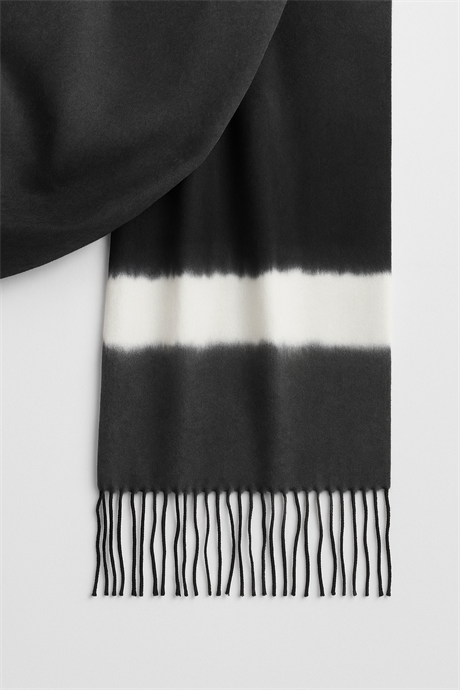 Gri-Siyah Degrade Desenli Kaşmir Şal