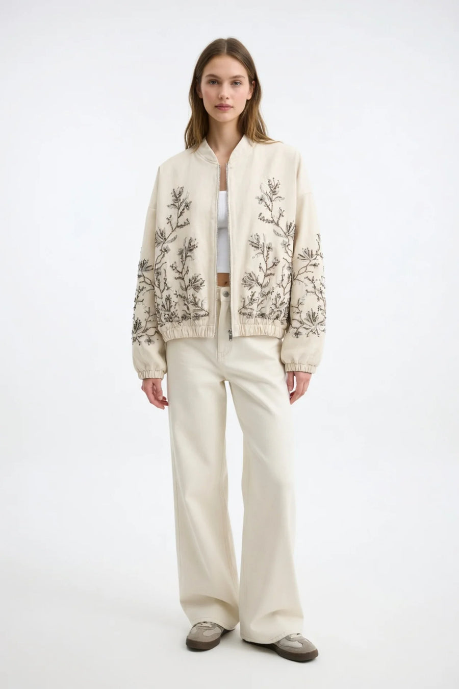 Royal Night Taşlı Bomber Krem 72539