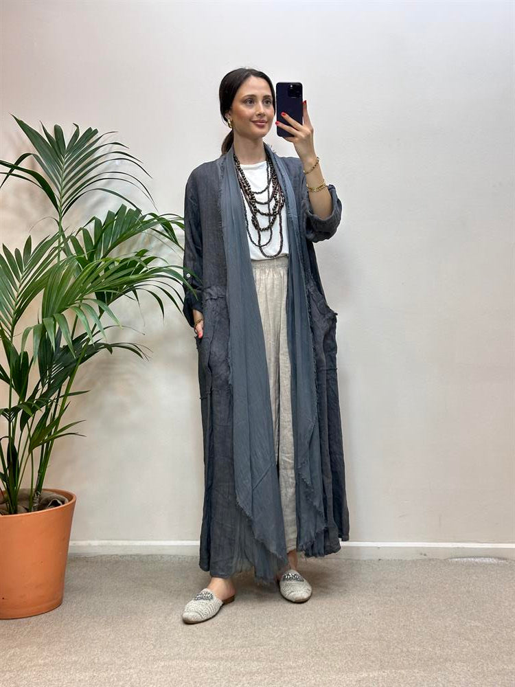 İpek Detaylı Keten Kap Antrasit