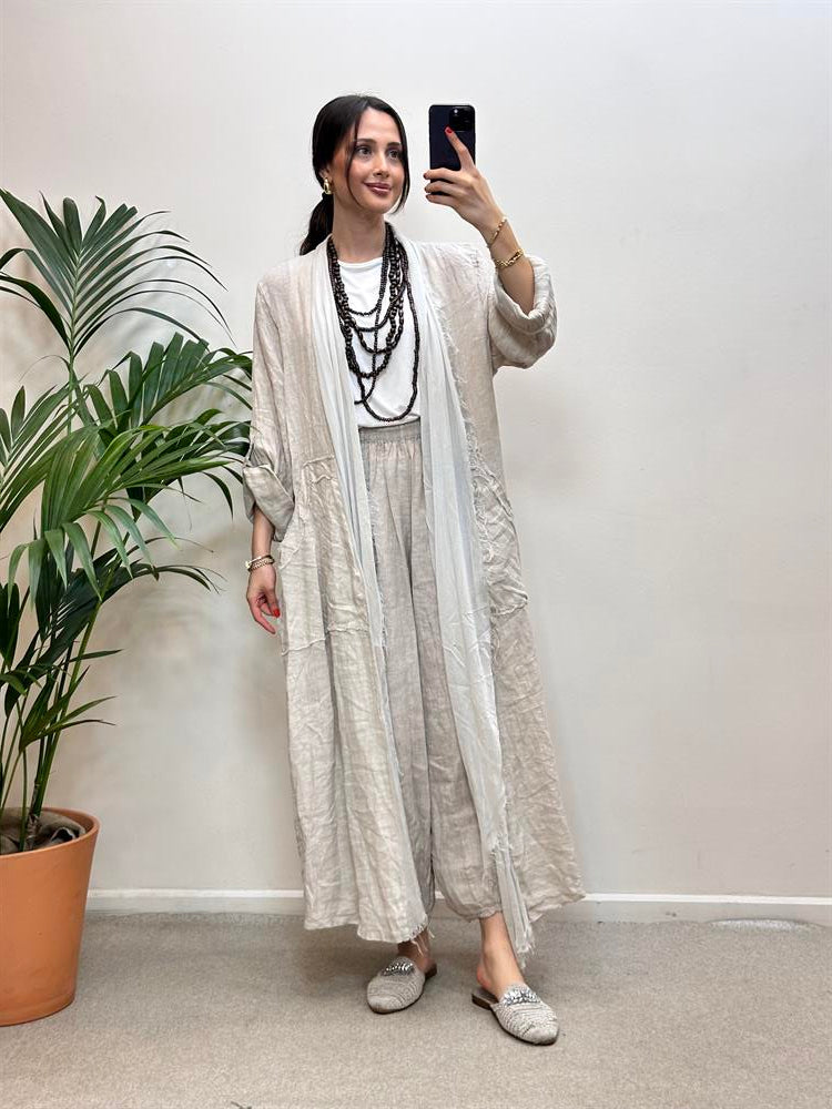 İpek Detaylı Keten Kap Krem