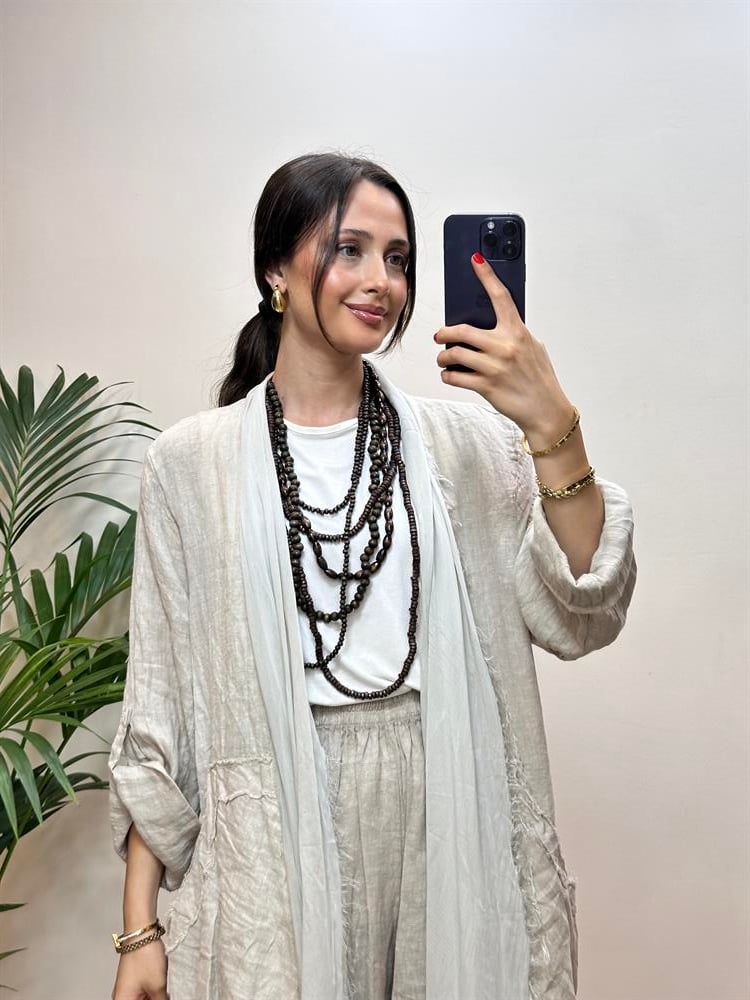 İpek Detaylı Keten Kap Krem