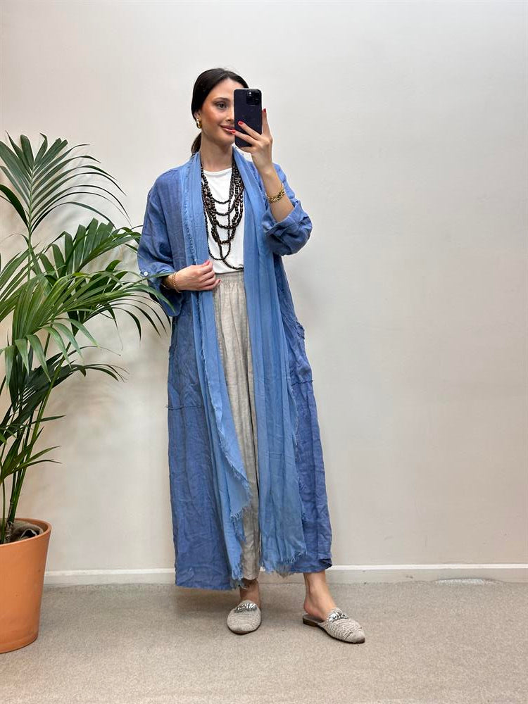 İpek Detaylı Keten Kap Mavi