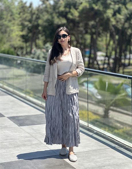 İthal Crash Etek Açık Gri