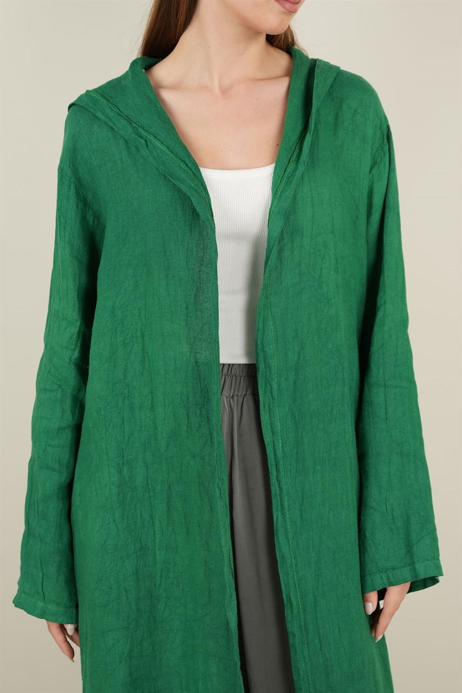 Kapşonlu Keten Kap Benetton