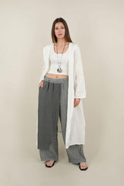 Kapşonlu Keten Kap Beyaz