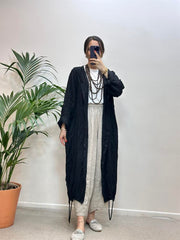 Kapşonlu Keten Kap Siyah