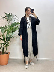 Kapşonlu Keten Kap Siyah