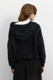 Kapüşonlu Triko Hırka Siyah