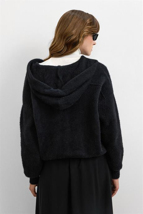 Kapüşonlu Triko Hırka Siyah