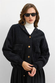 Kapüşonlu Triko Hırka Siyah