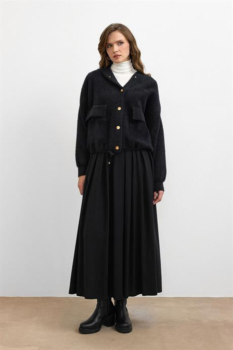 Kapüşonlu Triko Hırka Siyah