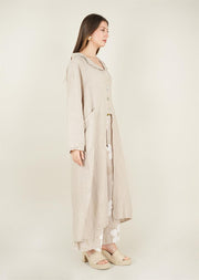 Keten Üç Düğmeli Kap Bej