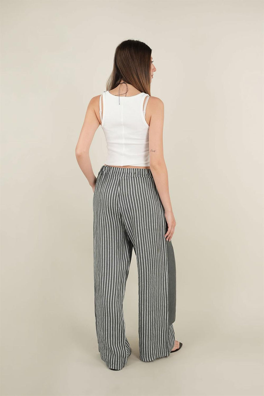 Keten Kapaklı Pantolon Füme