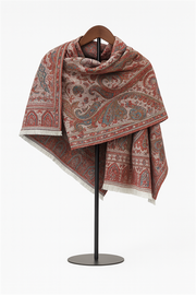 Kırmızı Gri Paisley Desenli Kaşmir Şal