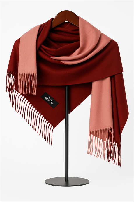 Kırmızı – Pudra Renk Geçişli Kaşmir Şal