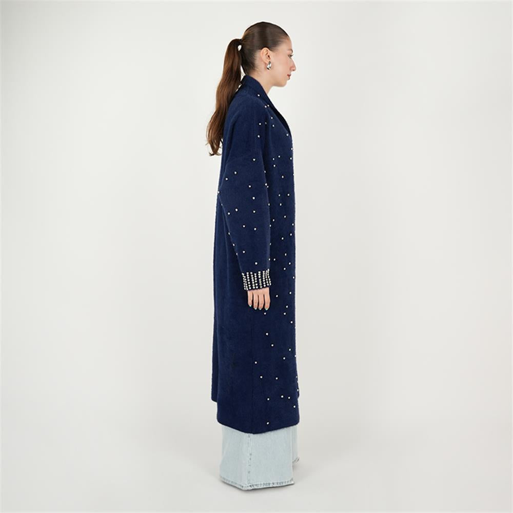 Kolları İnci Detaylı Sakal Hırka Lacivert