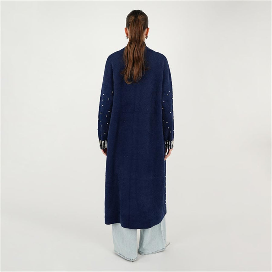 Kolları İnci Detaylı Sakal Hırka Lacivert