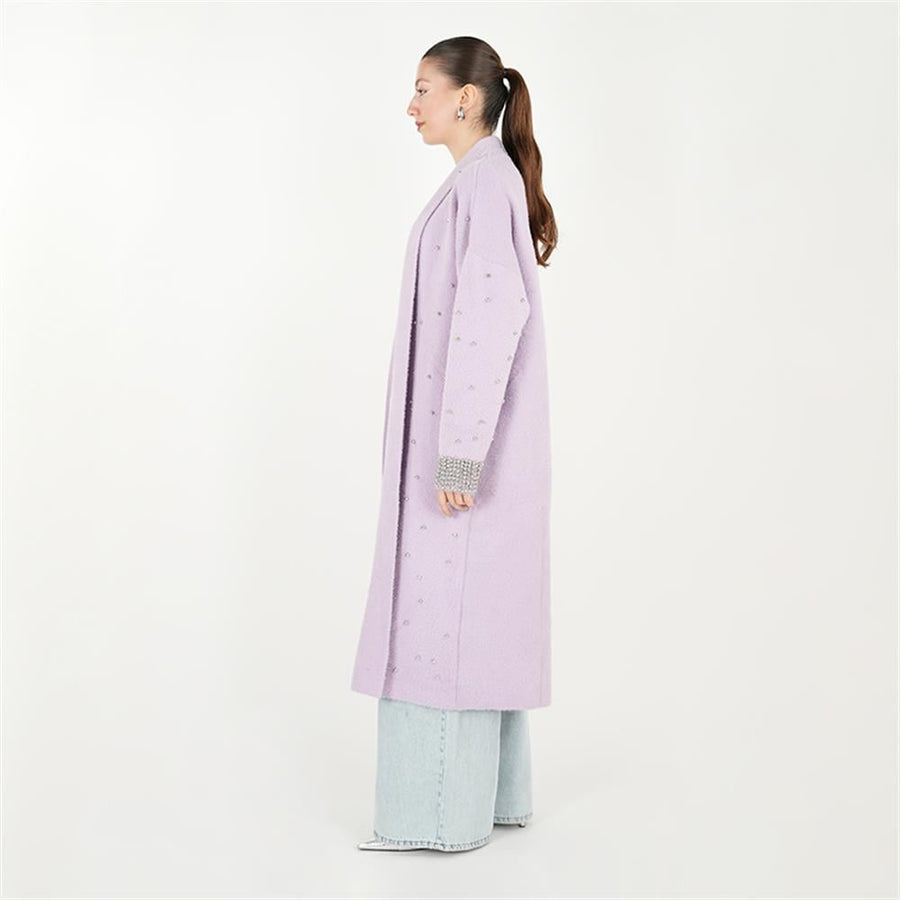 Kolları İnci Detaylı Sakal Hırka Lila