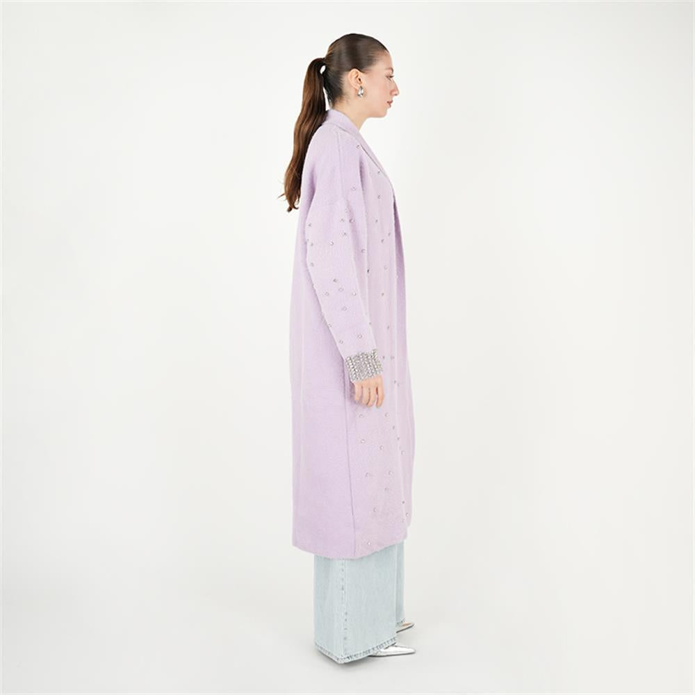 Kolları İnci Detaylı Sakal Hırka Lila