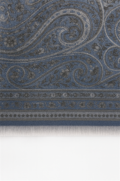 Mavi Gri Paisley Desenli Kaşmir Şal