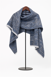 Mavi Gri Paisley Desenli Kaşmir Şal