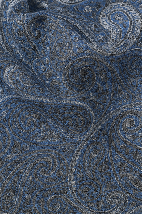 Mavi Gri Paisley Desenli Kaşmir Şal
