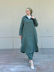 Müslin Uzun Düğmeli Gömlek Haki