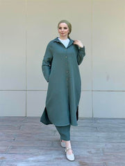 Müslin Uzun Düğmeli Gömlek Haki