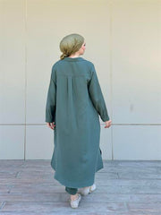 Müslin Uzun Düğmeli Gömlek Haki