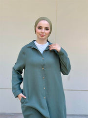 Müslin Uzun Düğmeli Gömlek Haki