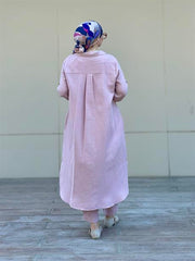 Müslin Uzun Düğmeli Gömlek Pudra