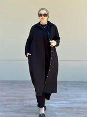 Müslin Uzun Düğmeli Gömlek Siyah