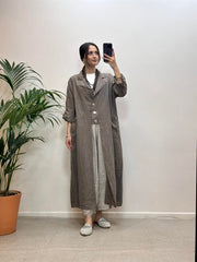 Önden Üç Düğmeli Cepli Keten Kap Vizon