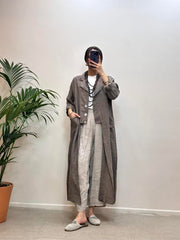 Önden Üç Düğmeli Cepli Keten Kap Vizon