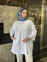 Oversize Dantel Taşlı Tunik