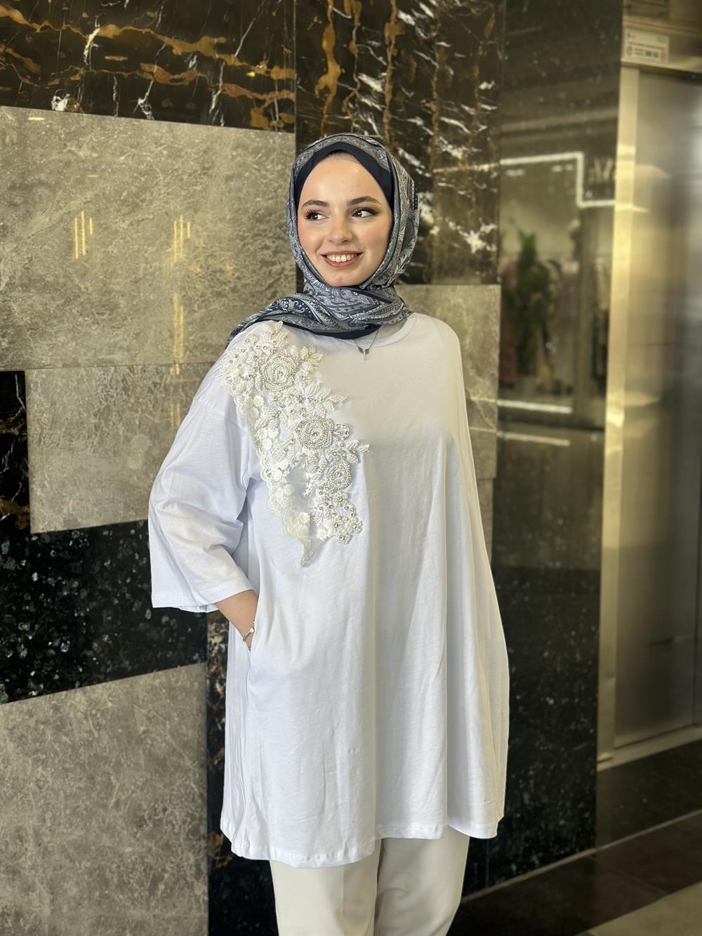 Oversize Dantel Taşlı Tunik