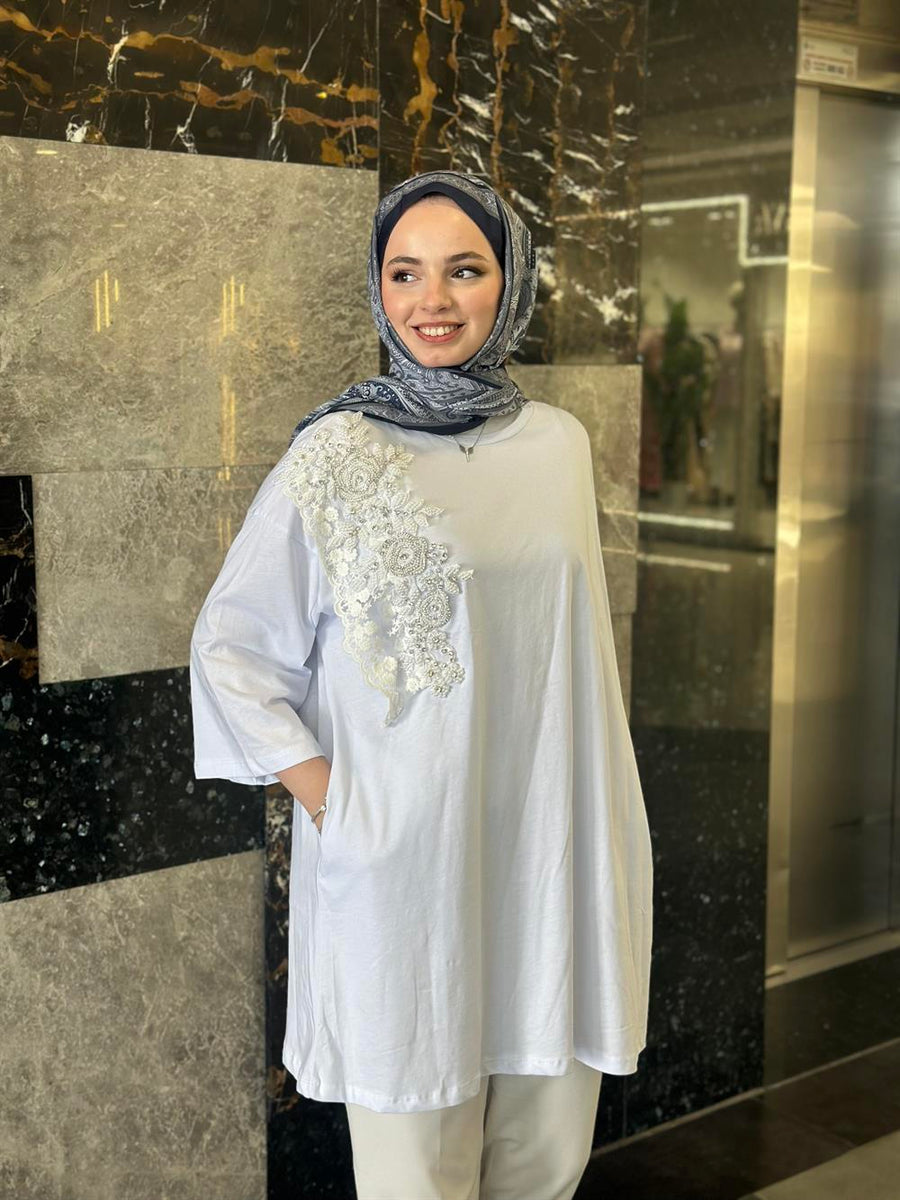 Oversize Dantel Taşlı Tunik
