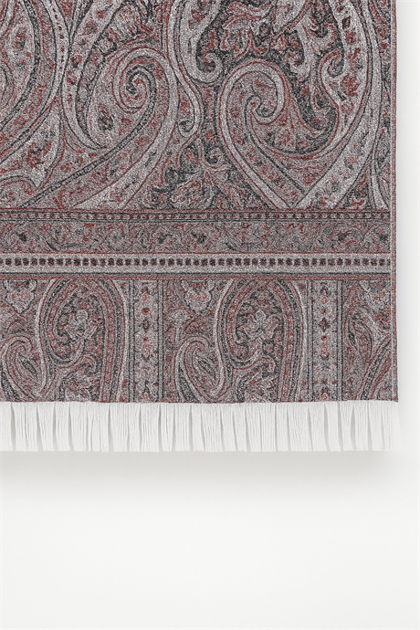 Paisley Desenli Kaşmir Şal – Kırmızı Gümüş Zarafeti