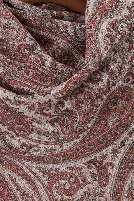 Paisley Desenli Kaşmir Şal – Kırmızı Gümüş Zarafeti