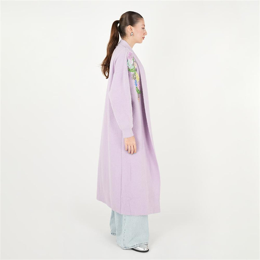 Renkli Taşlı Angora Hırka Lila