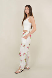 Rose Model Bağlamalı Keten Pantolon Beyaz