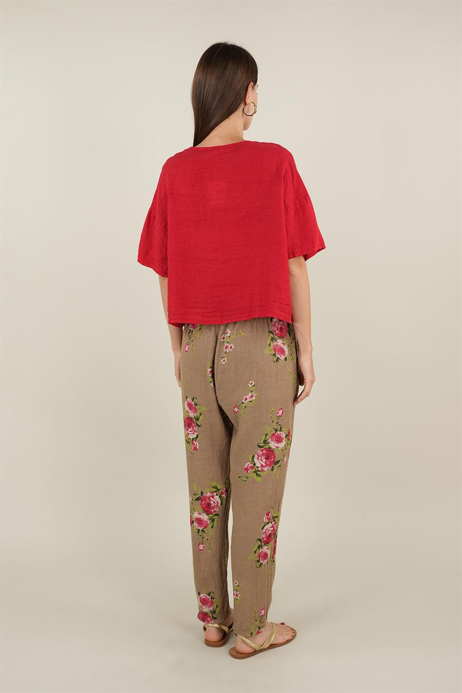 Rose Model Bağlamalı Keten Pantolon Camel