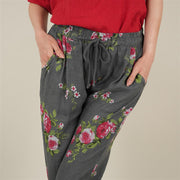 Rose Model Bağlamalı Keten Pantolon Gri