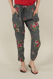 Rose Model Bağlamalı Keten Pantolon Gri