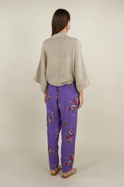 Rose Model Bağlamalı Keten Pantolon Mor