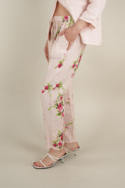 Rose Model Bağlamalı Keten Pantolon Pudra