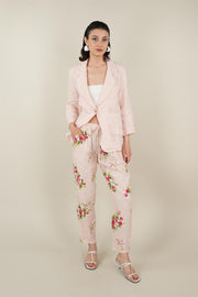 Rose Model Bağlamalı Keten Pantolon Pudra