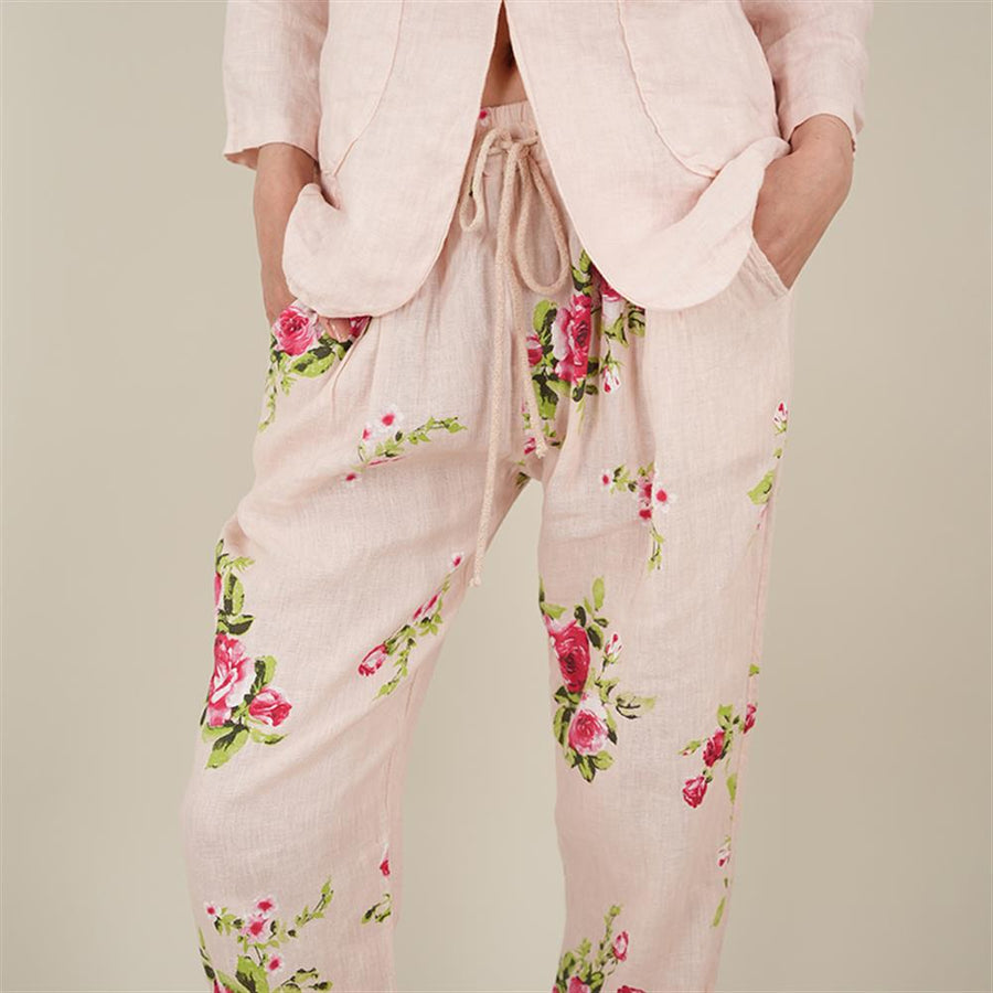 Rose Model Bağlamalı Keten Pantolon Pudra